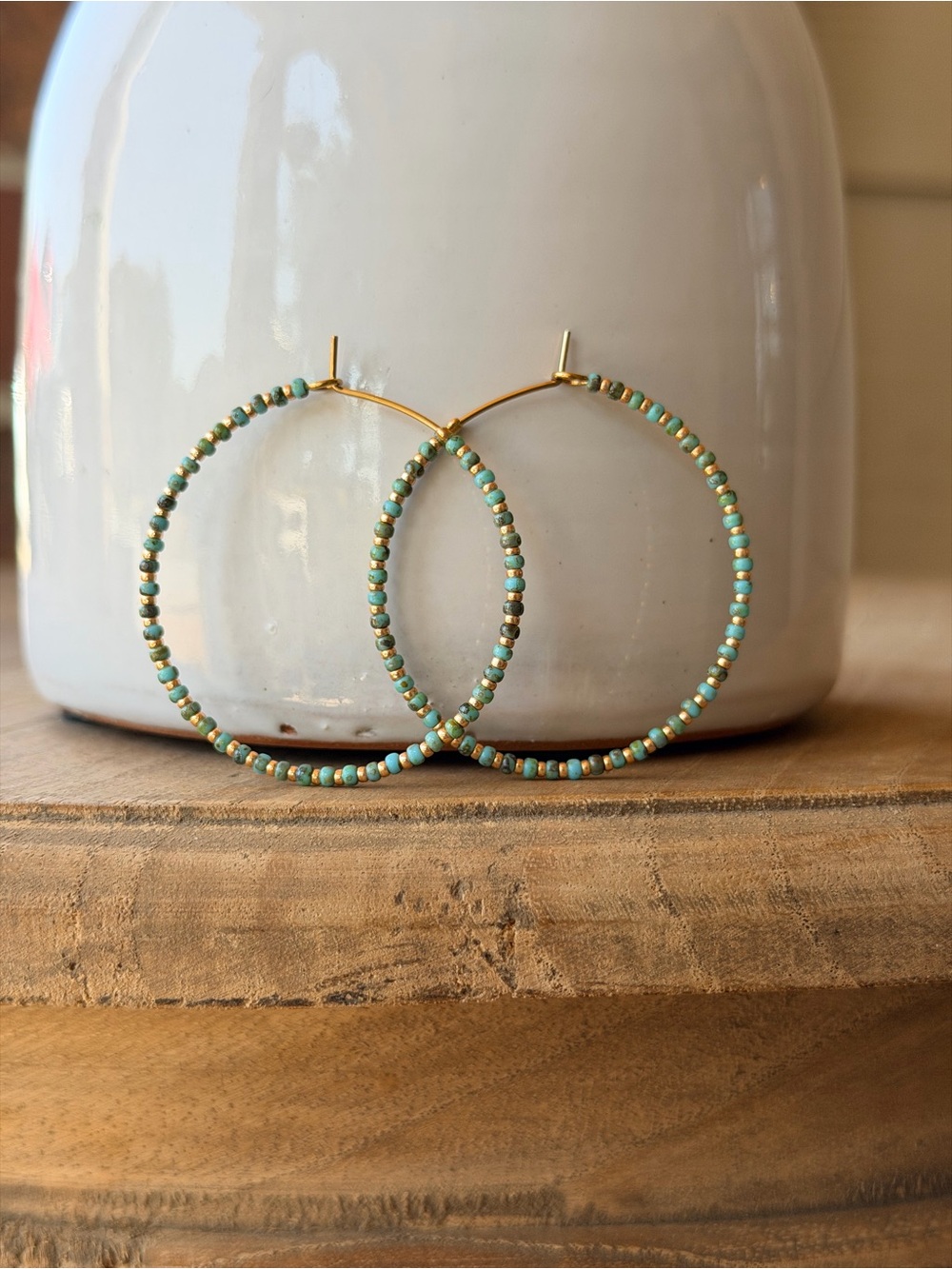 Turquoise and Gold Hoop Earrings